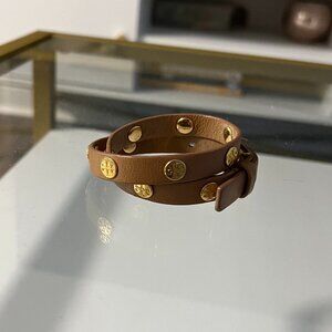 Tory Burch Double Wrap Leather Wrap Bracelet Light Brown